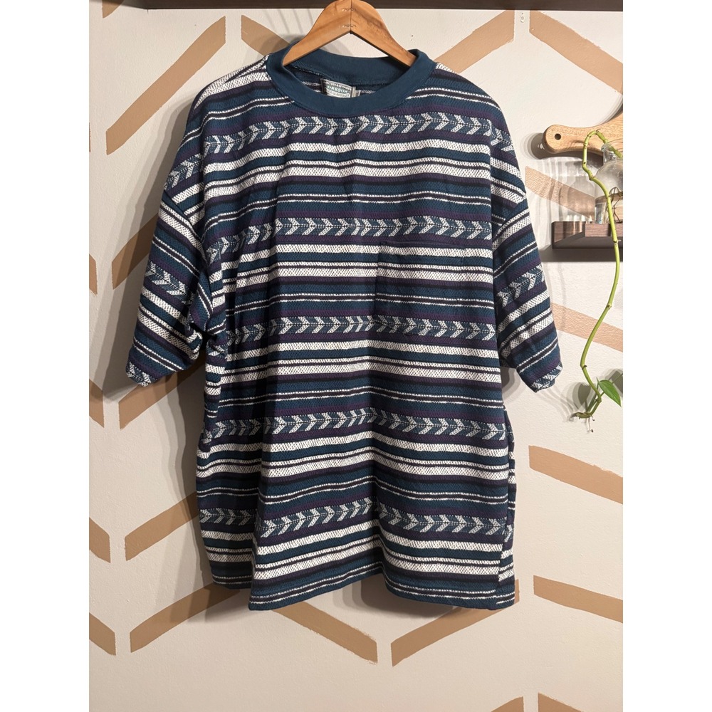 McIntosh & Seymour Knit Top Mens XL Teal Purple Striped Soccer Gear Rugby USA